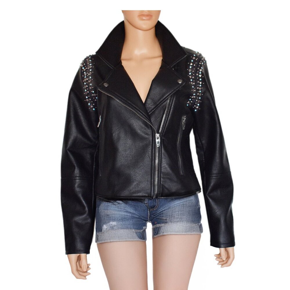 BLANK NYC Women’s Moto Jacket Vegan Leather Heavy Metal Cropped Top Size M
